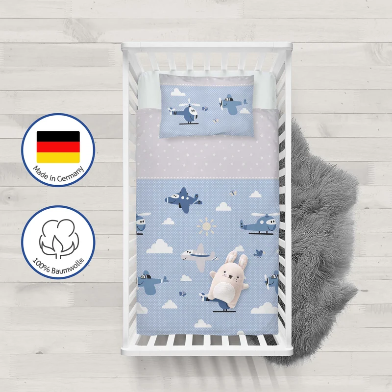 Biber Bettwäsche-Set 100x135cm Flugzeuge Blau