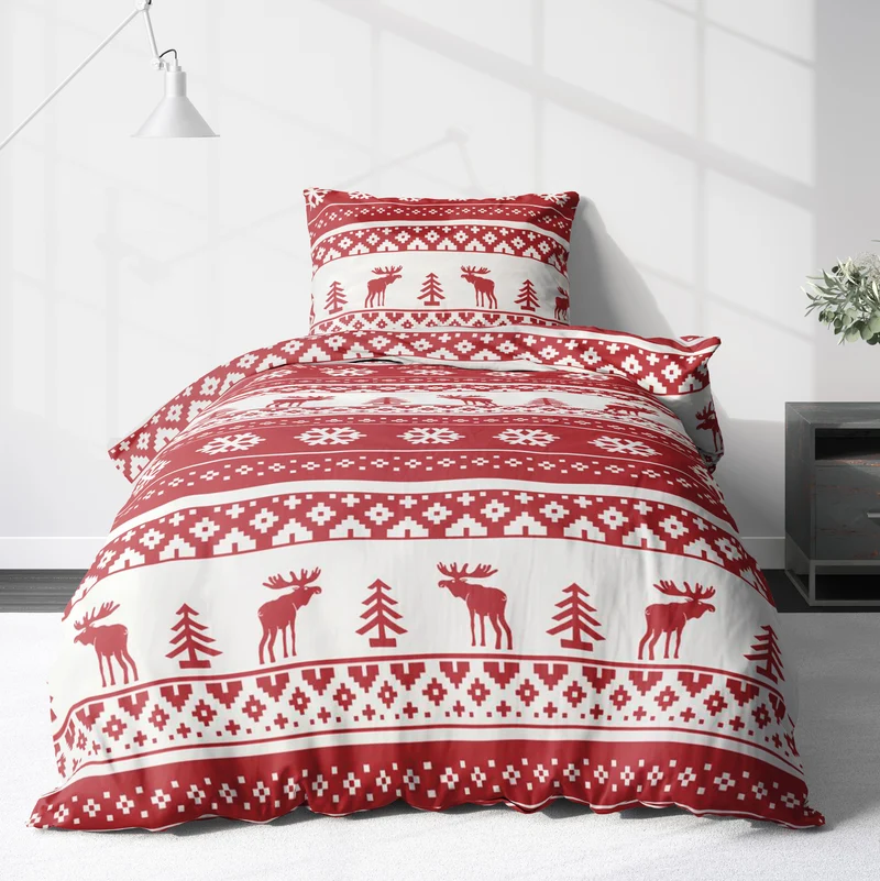 Flanell Bettwäsche-Set Weihnachtsbettwäsche in Rot Weiß