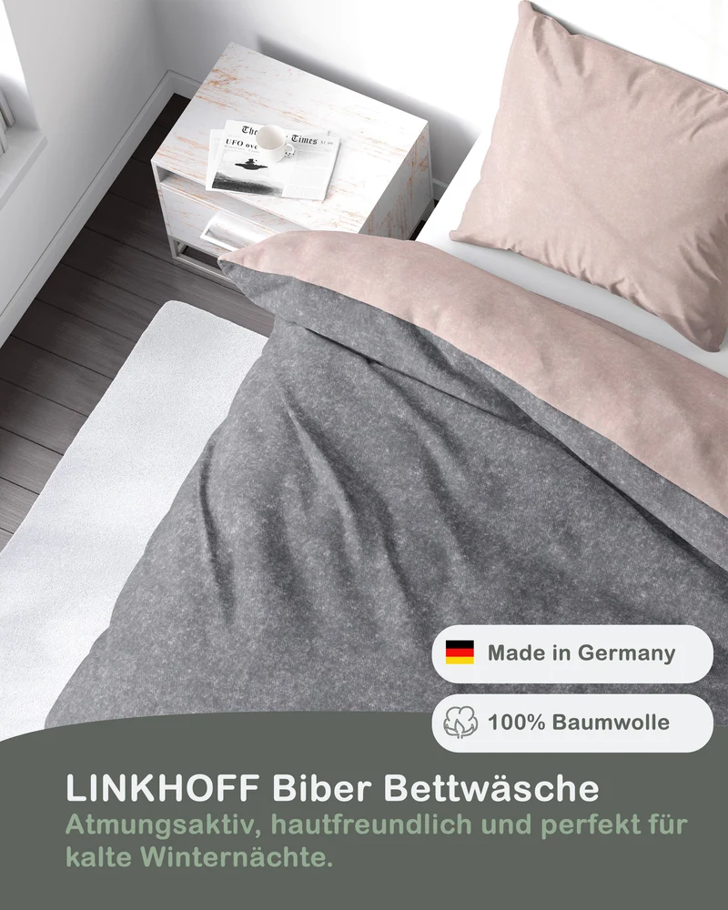 Biber Bettwäsche-Set Wendebettwäsche in Rosa Anthrazit