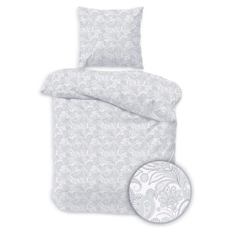 Biber Bettwäsche-Set Blumen in Weiß Grau