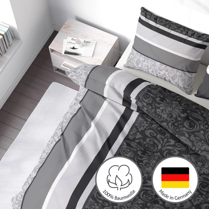 Biber Bettwäsche-Set Ornamente Brokat in Anthrazit