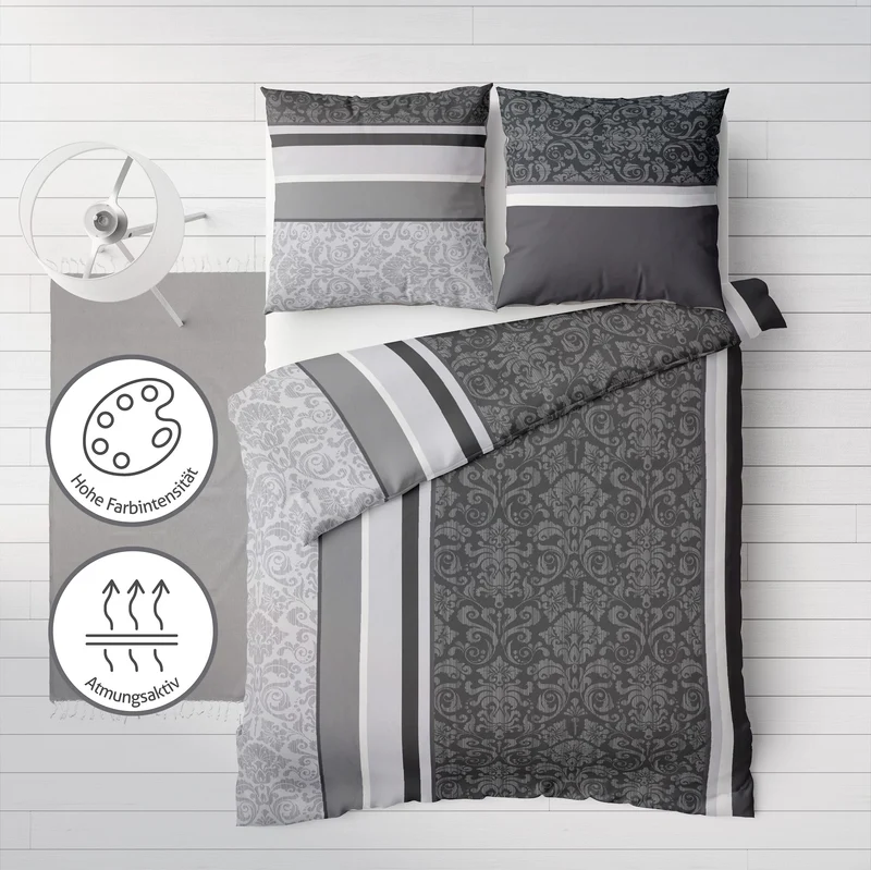 Biber Bettwäsche-Set Ornamente Brokat in Anthrazit
