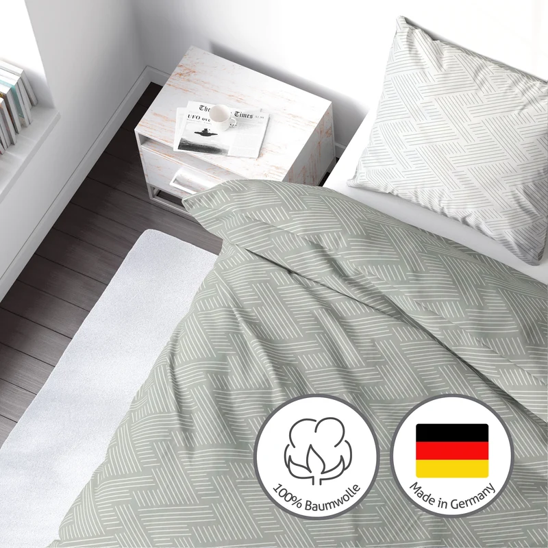Biber Bettwäsche-Set Gestreift in Pastellgrün