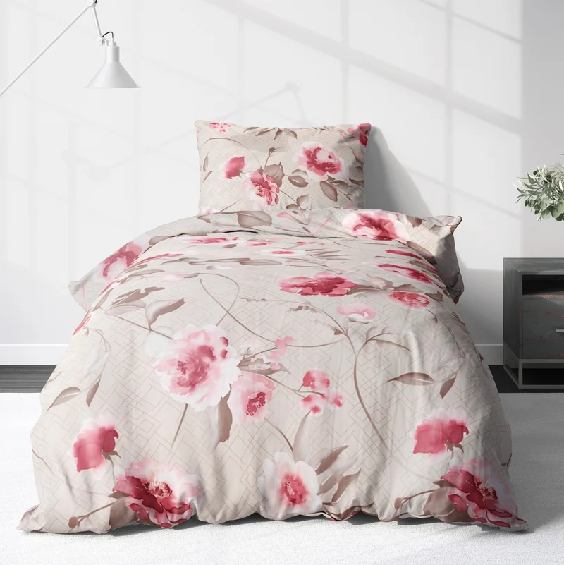 Biber Bettwäsche-Set Rosen & Blumen in Creme Rosa