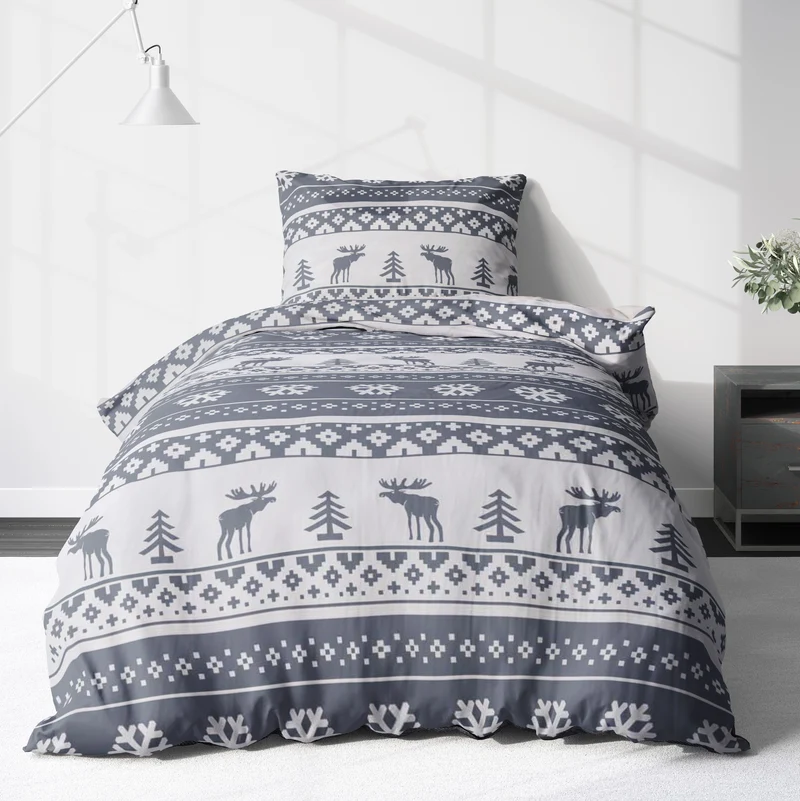 Biber Bettwäsche-Set 155x220cm Weihnachten in Grau Weiß