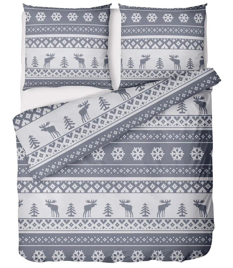Biber Bettwäsche-Set 155x220cm Weihnachten in Grau Weiß