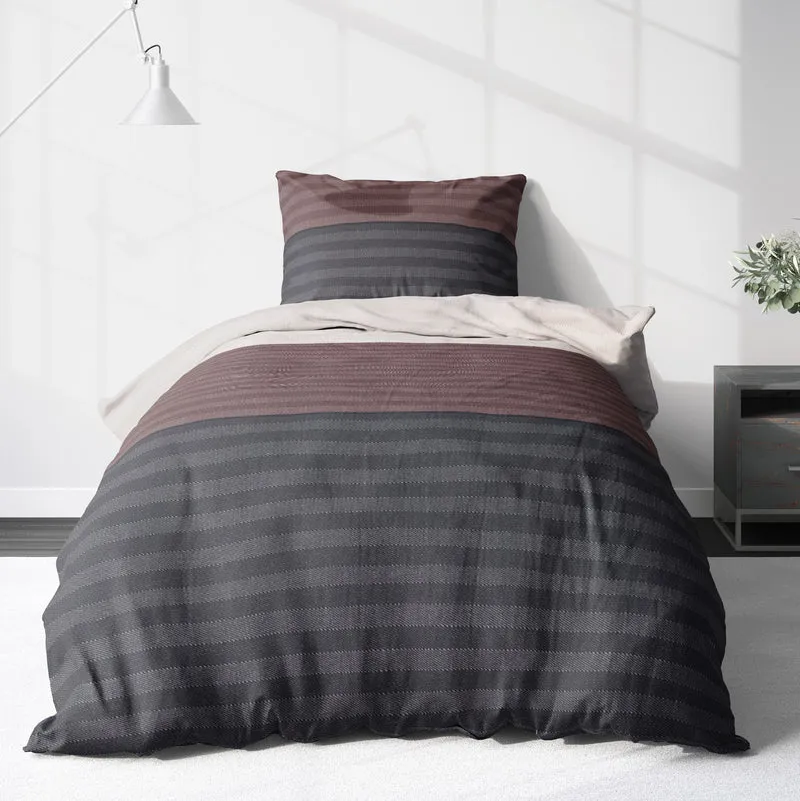 Biber Bettwäsche-Set 135x200cm Querstreifen in Beige Braun