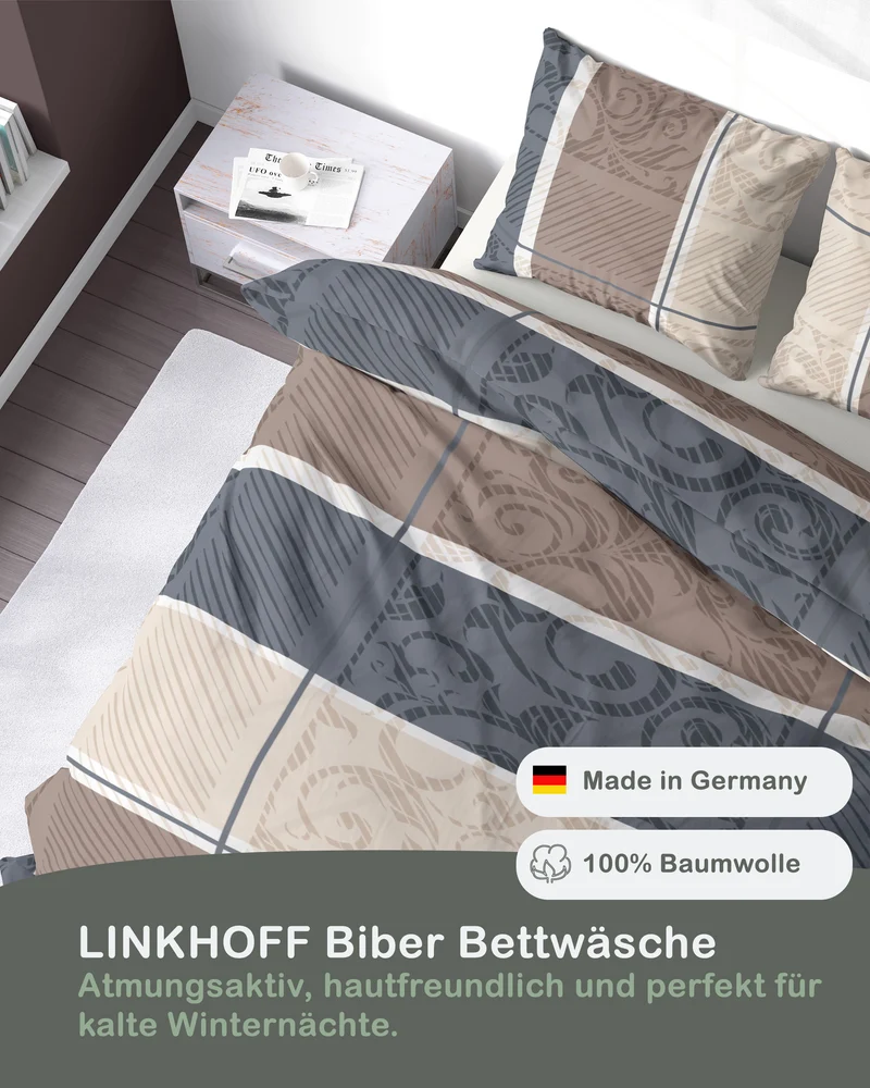 Biber Bettwäsche-Set Paisley in Taupe Beige