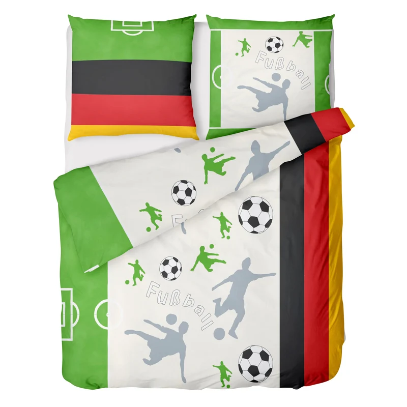 Biber Bettwäsche-Set 135x200cm Fußball in Grün