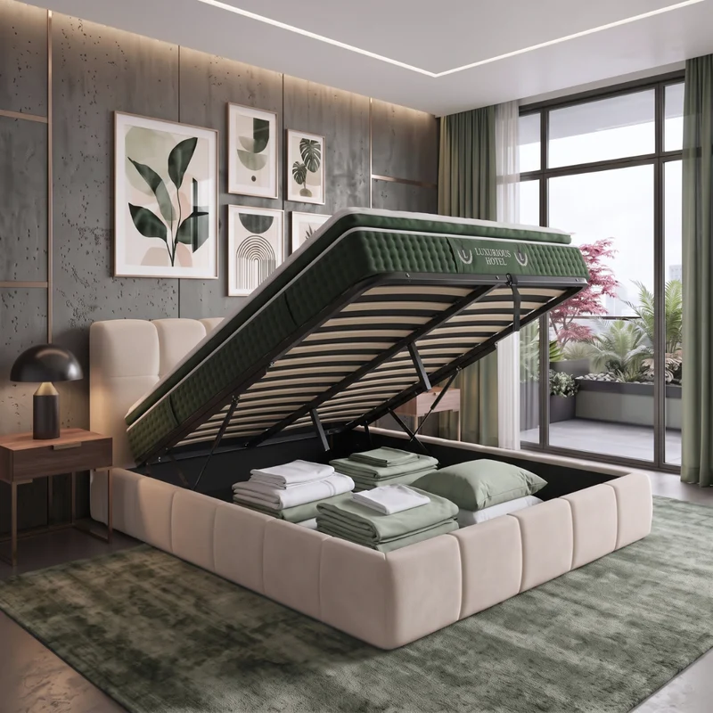 Ensemble lit coffre moderne et matelas d'hôtel - Collection Aneto
