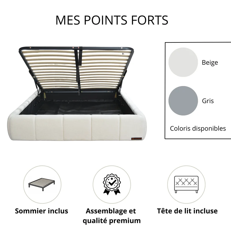 Ensemble lit coffre moderne et matelas d'hôtel - Collection Aneto