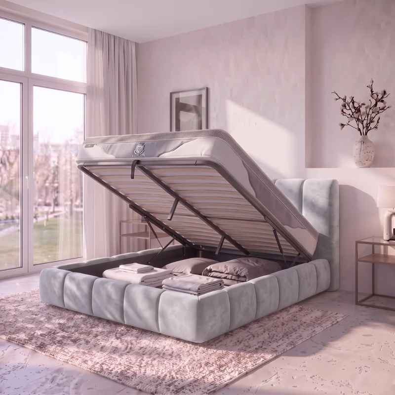 Ensemble lit coffre moderne et matelas grand confort - Collection Everest