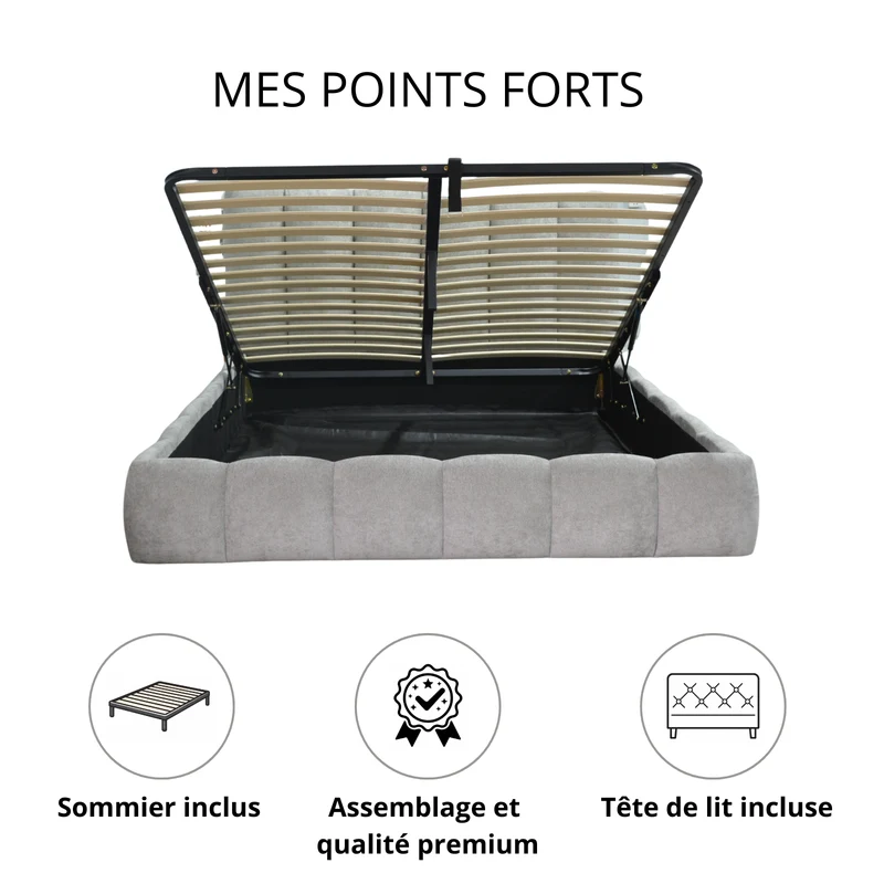 Ensemble lit coffre moderne et matelas grand confort - Collection Everest