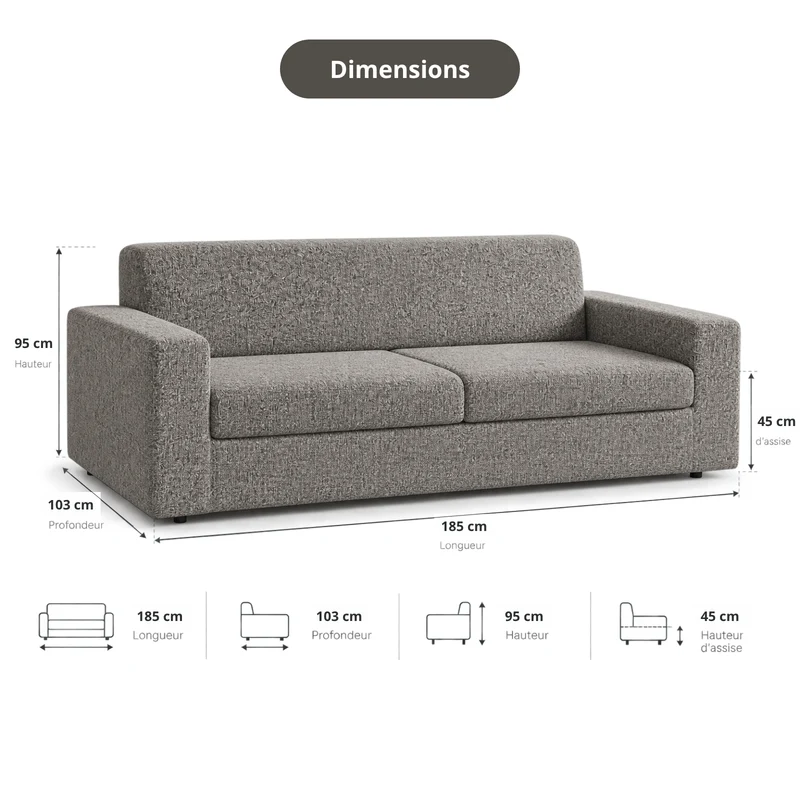 Canapé convertible avec matelas mémoire de forme gris - Collection canape lit
