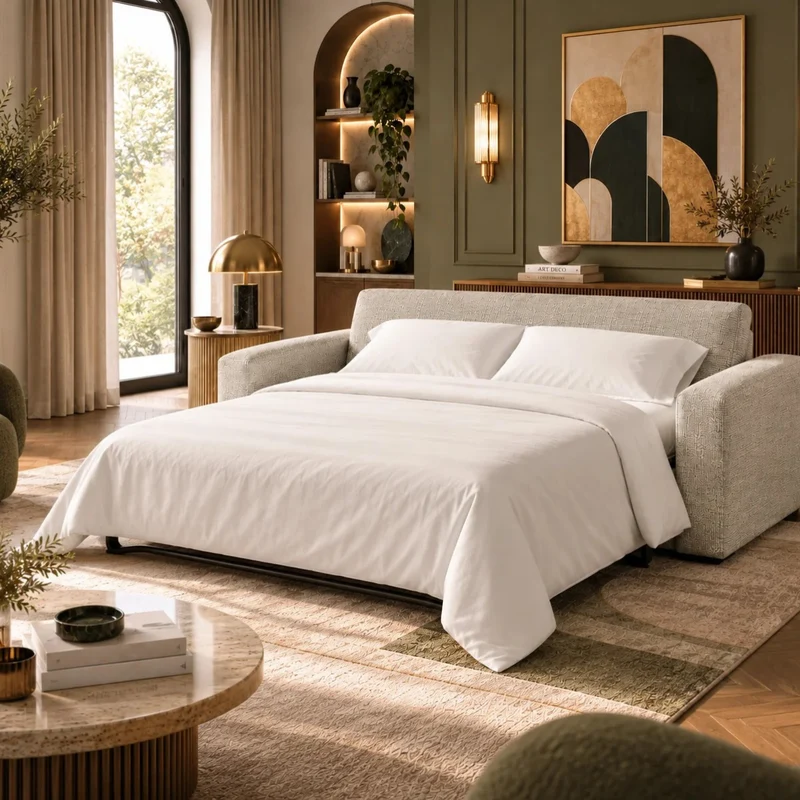 Canapé convertible avec matelas mémoire de forme beige - Collection canape lit