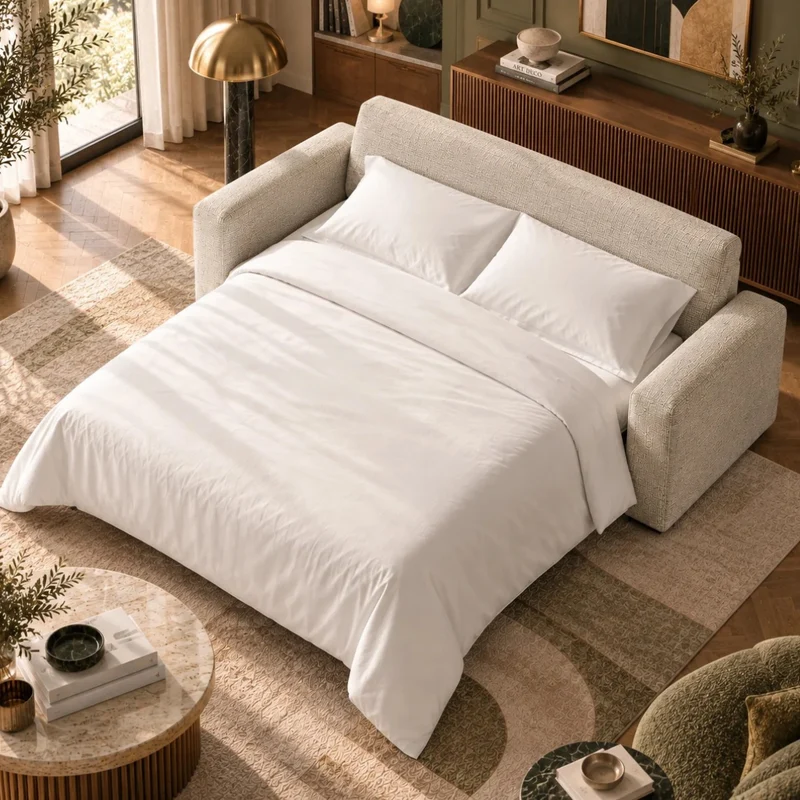 Canapé convertible avec matelas mémoire de forme beige - Collection canape lit