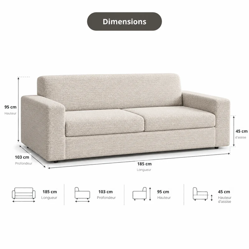 Canapé convertible avec matelas mémoire de forme beige - Collection canape lit