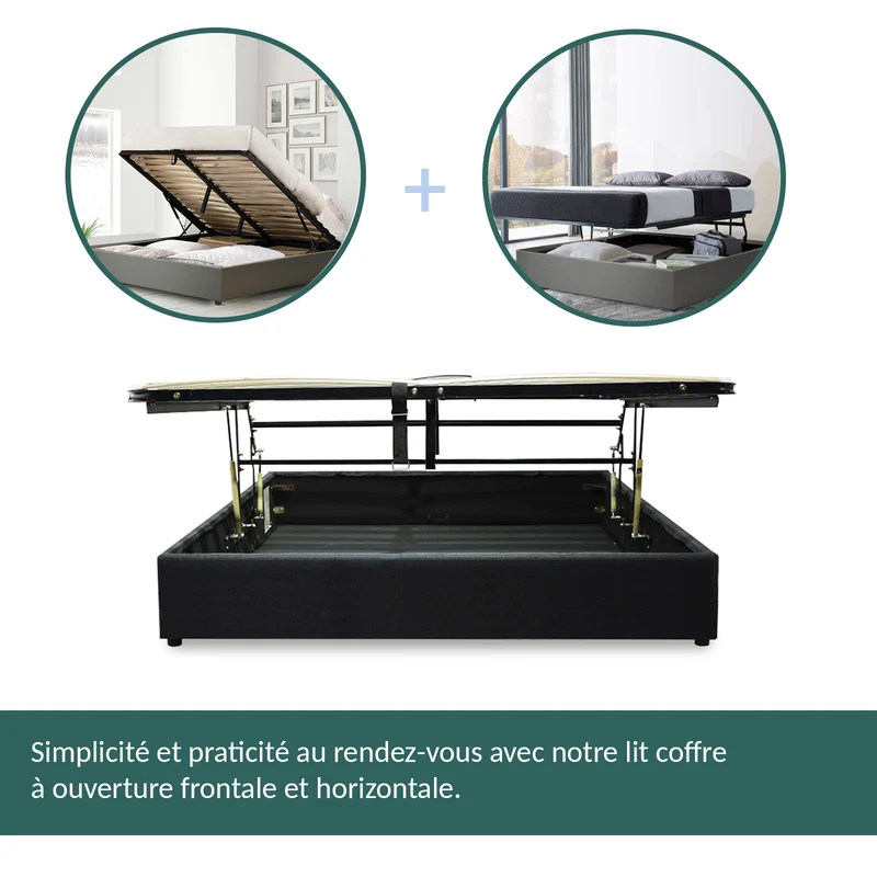 Ensemble lit coffre parallèle et matelas hybride - Collection Simili cuir