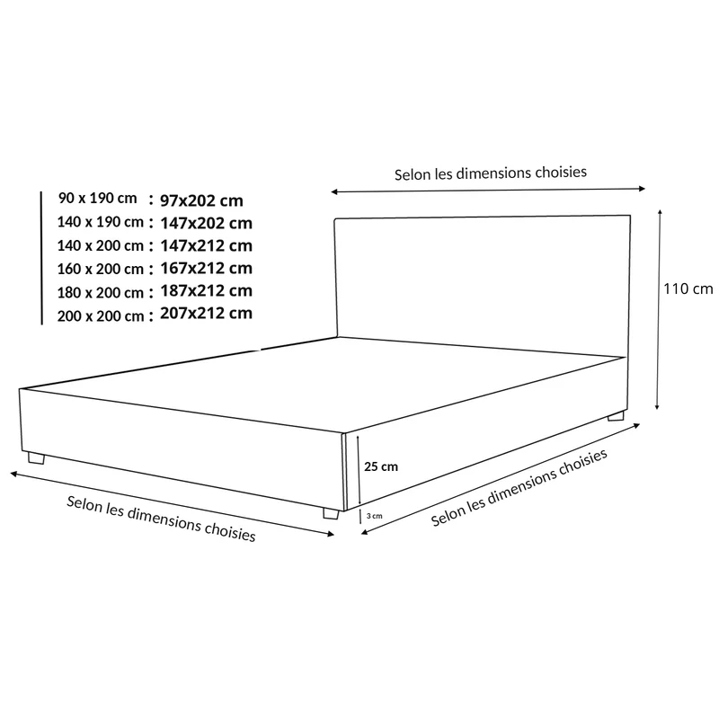 Ensemble lit coffre parallèle et matelas hybride - Collection Simili cuir