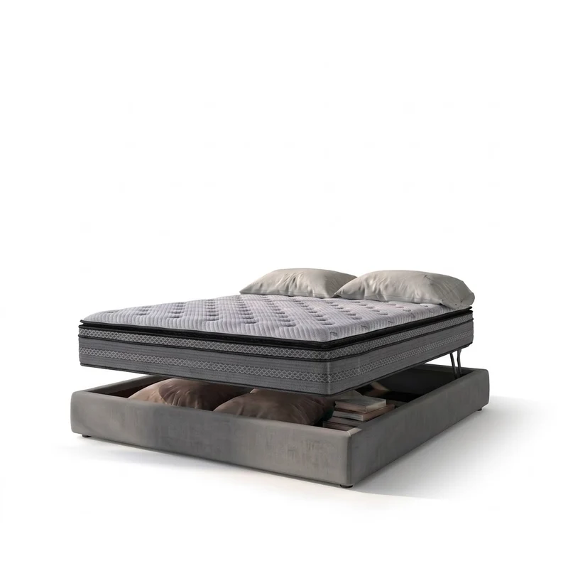 Ensemble lit coffre parallèle et matelas hybride - Collection Tissu