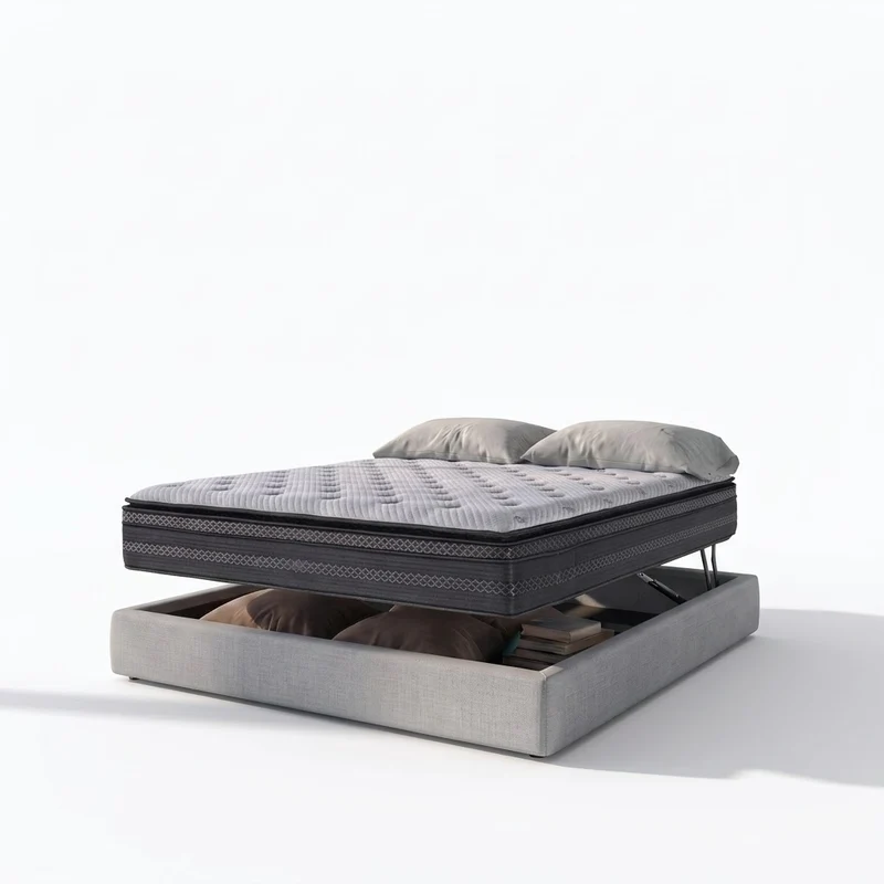 Ensemble lit coffre parallèle et matelas hybride - Collection Tissu