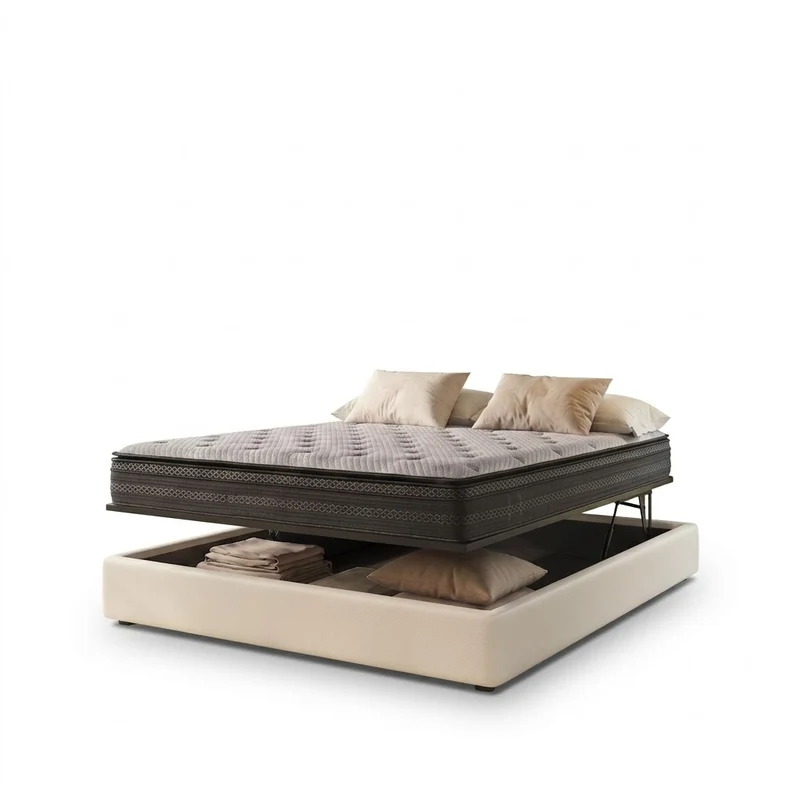 Ensemble lit coffre parallèle et matelas hybride - Collection Simili cuir