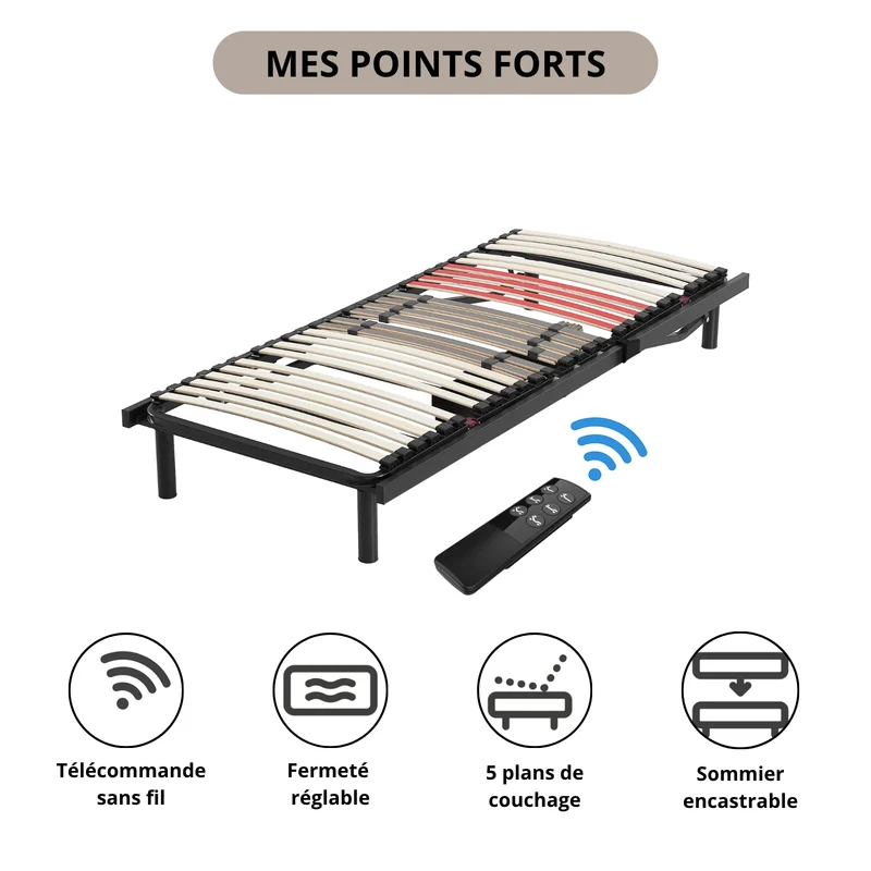 Lit électrique de relaxation avec lattes et matelas, fermeté réglable - Collection Relaxation