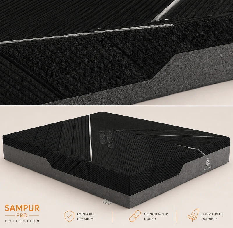 Matelas hybride déhoussable mémoire de forme bambou et ressorts - Collection Pro