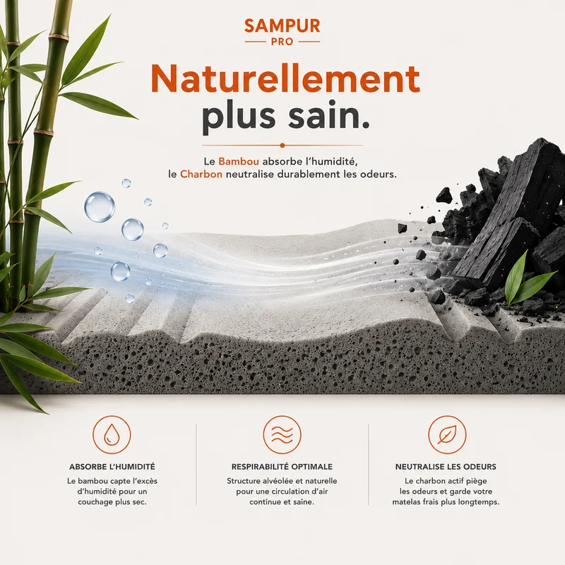 Matelas hybride déhoussable mémoire de forme bambou et ressorts - Collection Pro