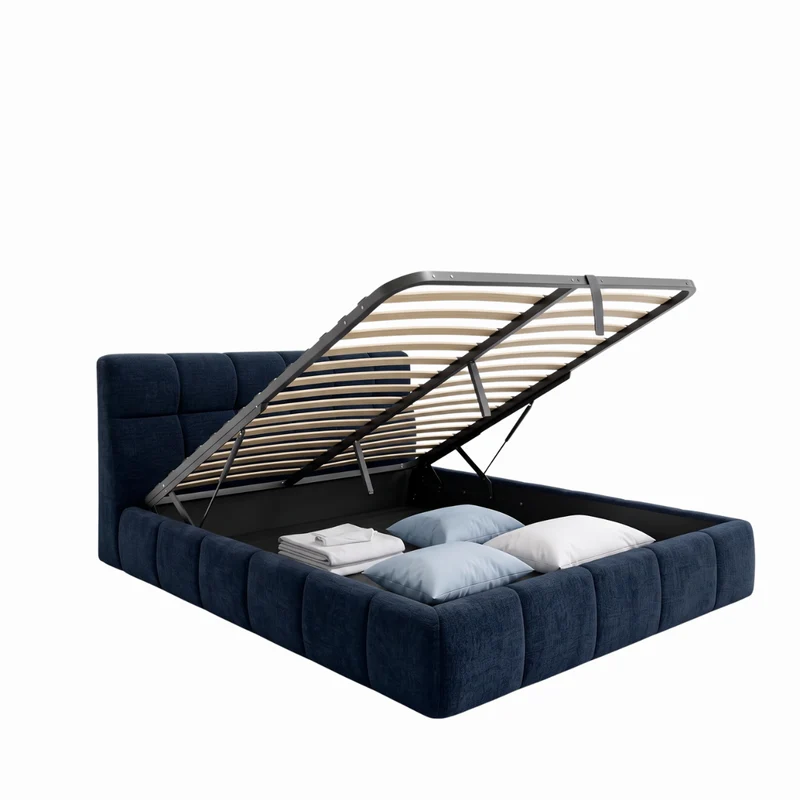 Lit coffre Aneto, tête de lit, grand espace de stockage, tissu chenille - Collection Aneto