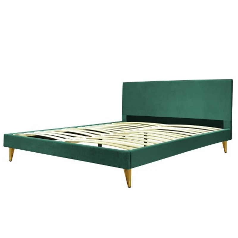 Lit velours doux avec lattes flexibles et tête de lit - Collection Menthe