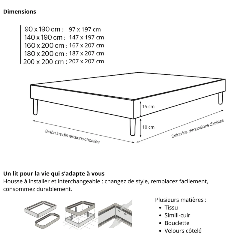 Ensemble literie complet avec lit et matelas d'hôtel - Collection Bouclette