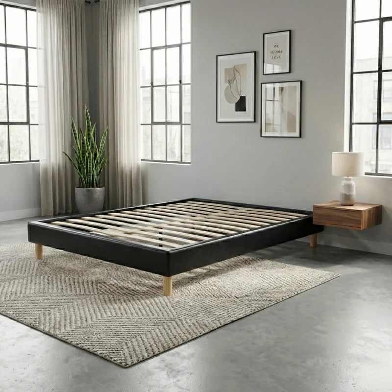 Ensemble literie complet avec lit et matelas d'hôtel - Collection Simili cuir