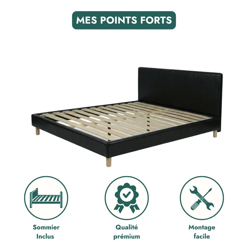 Ensemble avec lit fixe et matelas d'hôtel - Collection Simili cuir