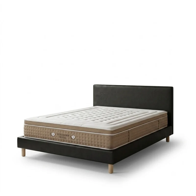Ensemble avec lit fixe et matelas d'hôtel - Collection Simili cuir