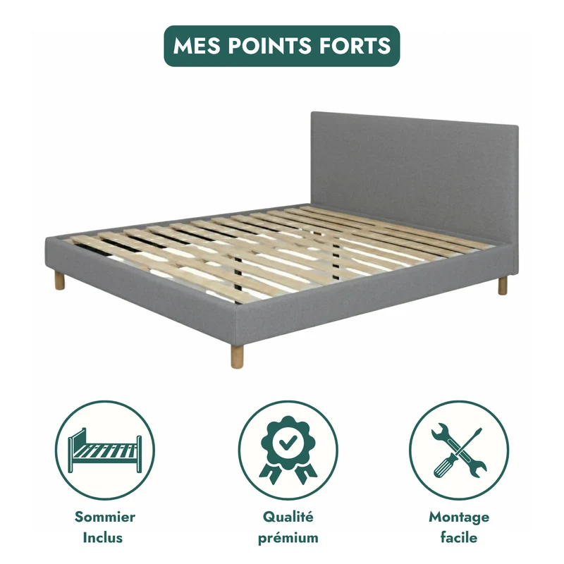 Ensemble avec lit fixe et matelas d'hôtel - Collection Tissu