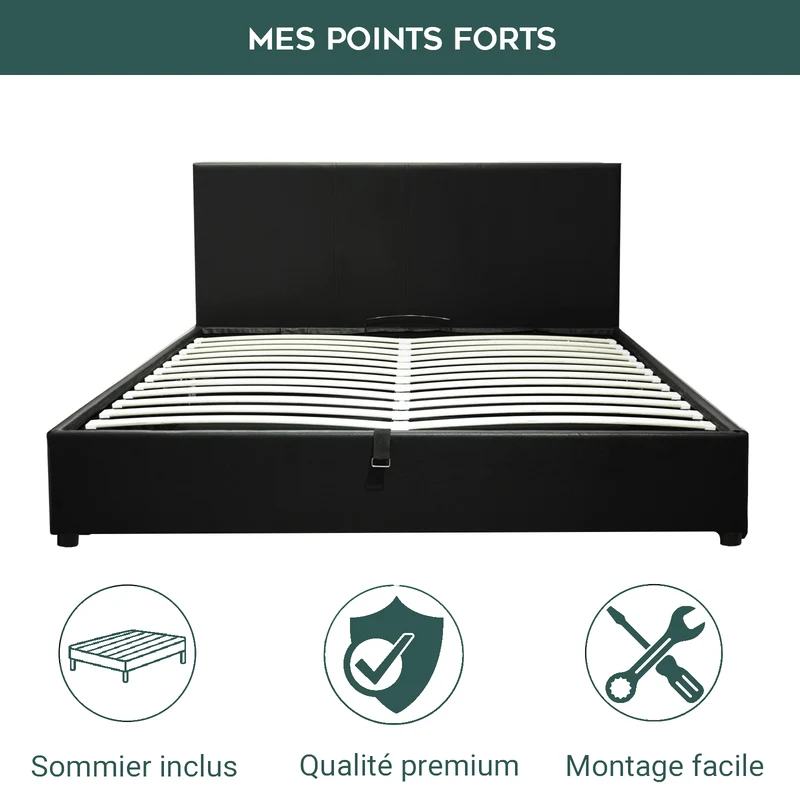 Ensemble literie complet avec lit coffre et matelas d'hôtel - Collection Simili cuir