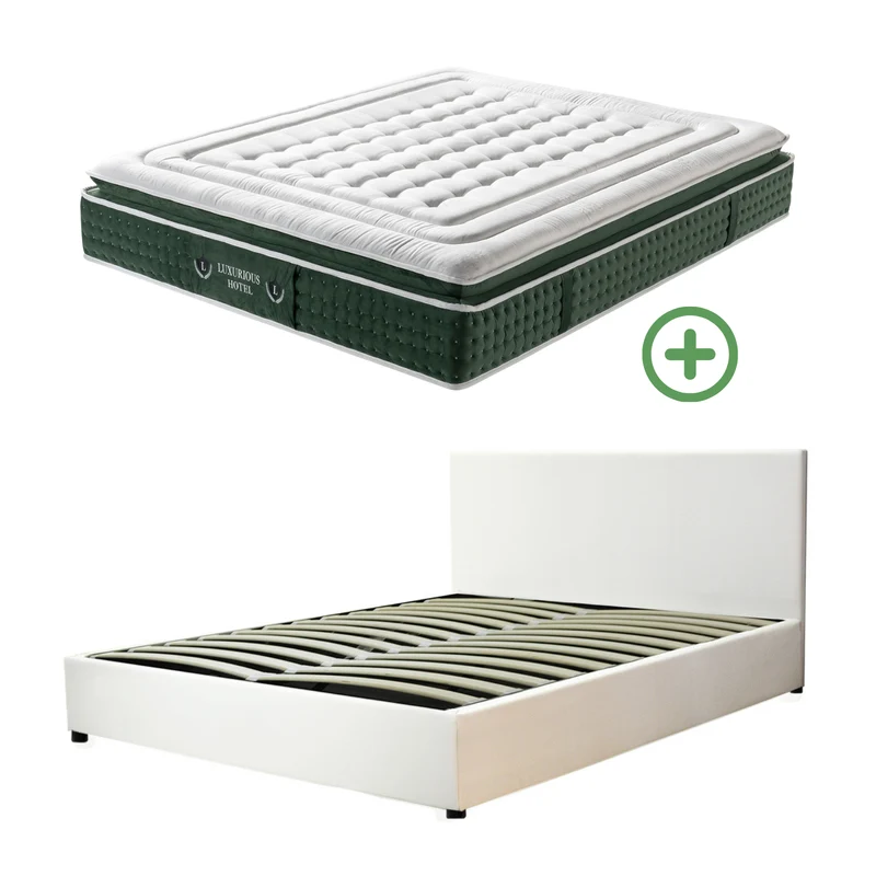Ensemble literie complet avec lit coffre et matelas d'hôtel - Collection Simili cuir