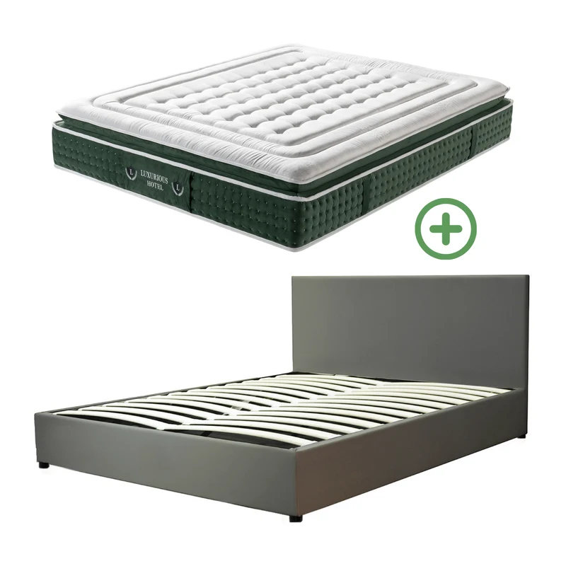 Ensemble literie complet avec lit coffre et matelas d'hôtel - Collection Simili cuir