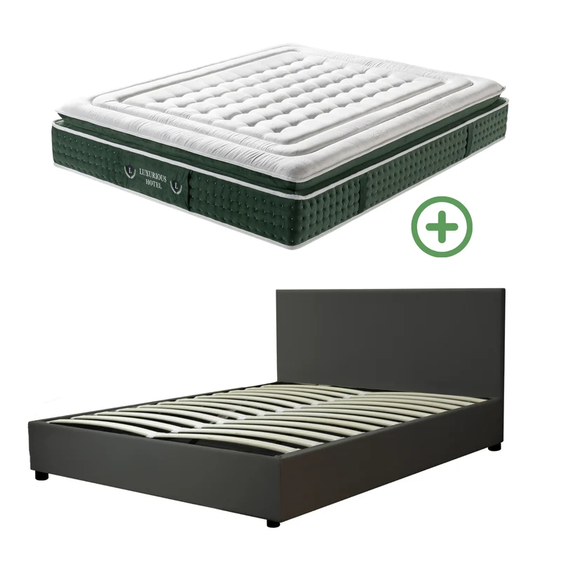 Ensemble literie complet avec lit coffre et matelas d'hôtel - Collection Simili cuir