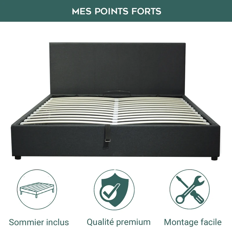 Ensemble literie complet avec lit coffre et matelas d'hôtel - Collection Tissu