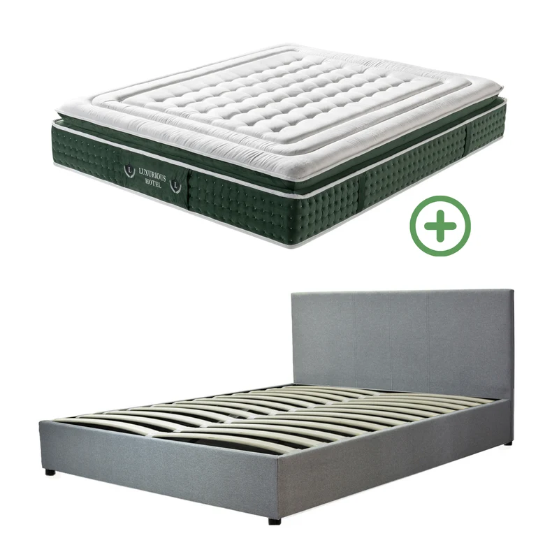 Ensemble literie complet avec lit coffre et matelas d'hôtel - Collection Tissu