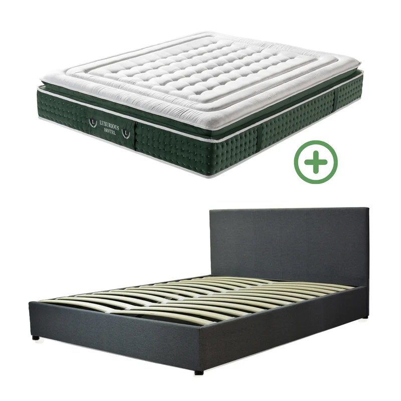 Ensemble literie complet avec lit coffre et matelas d'hôtel - Collection Tissu