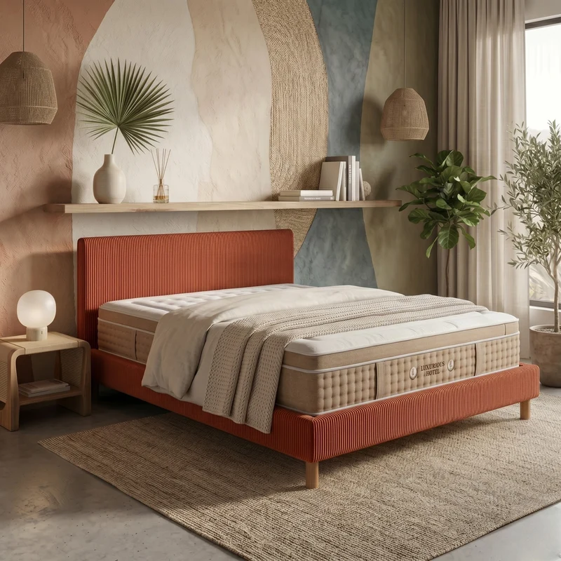 Ensemble avec lit fixe et matelas d'hôtel - Collection Velours côtelé