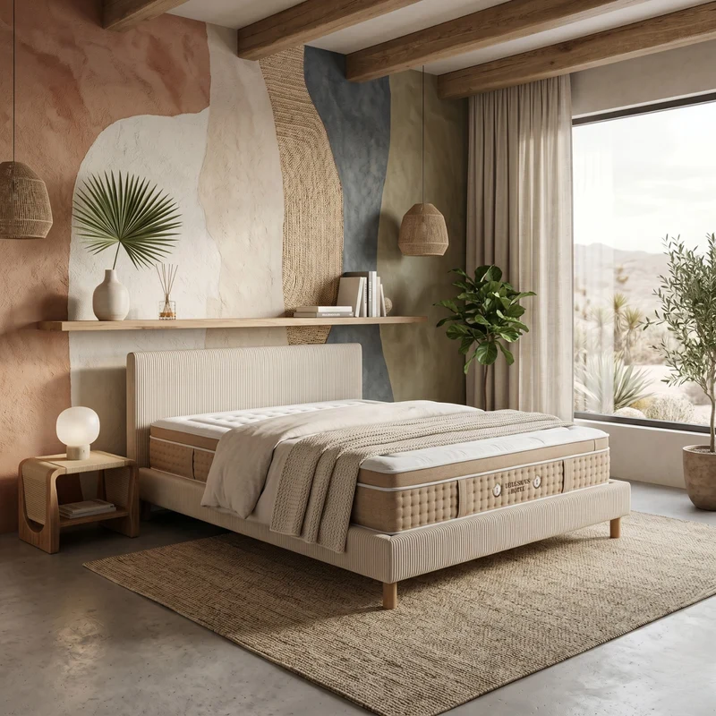 Ensemble avec lit fixe et matelas d'hôtel - Collection Velours côtelé