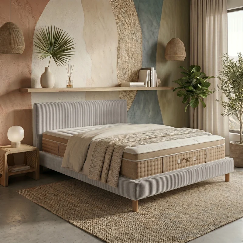 Ensemble avec lit fixe et matelas d'hôtel - Collection Velours côtelé