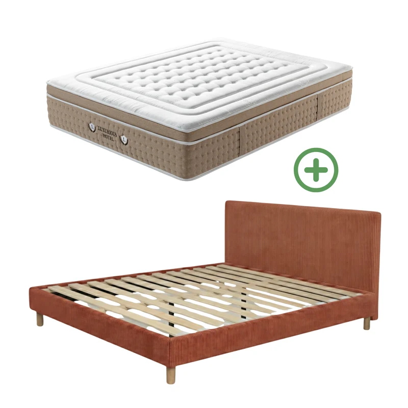 Ensemble avec lit fixe et matelas d'hôtel - Collection Velours côtelé