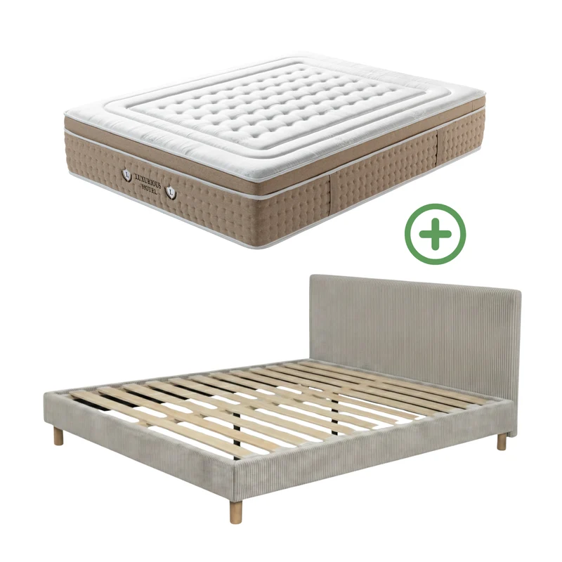 Ensemble avec lit fixe et matelas d'hôtel - Collection Velours côtelé
