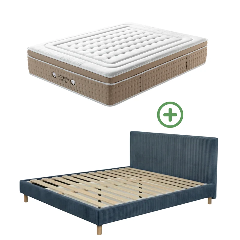 Ensemble avec lit fixe et matelas d'hôtel - Collection Velours côtelé