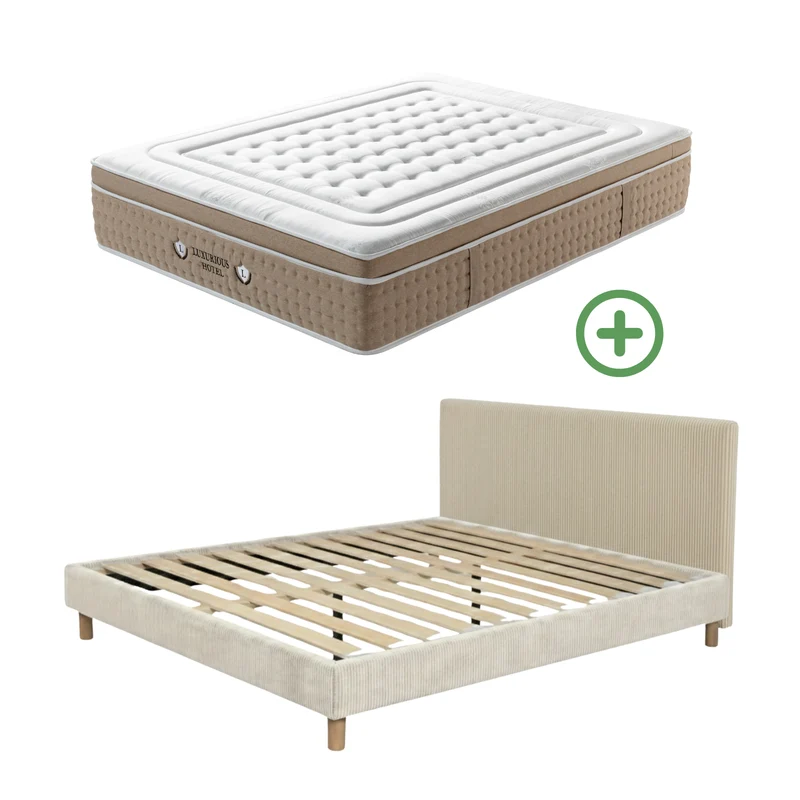 Ensemble avec lit fixe et matelas d'hôtel - Collection Velours côtelé